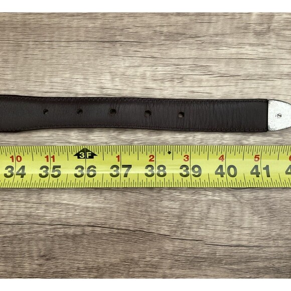 Roundtree and Yorke Brown Leather Belt Mens 38 Embellished Brass Western Concho - Picture 16 of 16